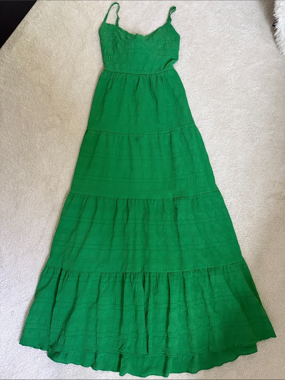 Bright Grass Green Tiered Maxi Dress with Spaghetti Straps